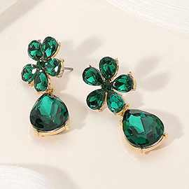 Flower Teardrop Stone Cluster Dangle Evening Earrings