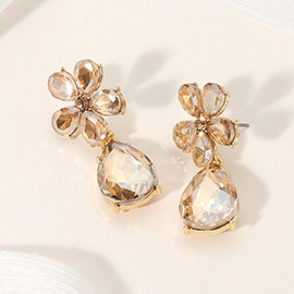 Flower Teardrop Stone Cluster Dangle Evening Earrings