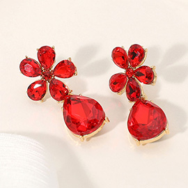 Flower Teardrop Stone Cluster Dangle Evening Earrings
