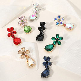 Flower Teardrop Stone Cluster Dangle Evening Earrings