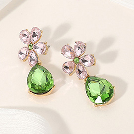 Flower Teardrop Stone Cluster Dangle Evening Earrings