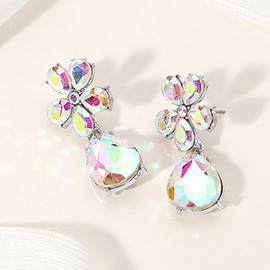 Flower Teardrop Stone Cluster Dangle Evening Earrings