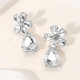 Flower Teardrop Stone Cluster Dangle Evening Earrings