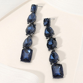 Faceted Teardrop Oval Rectangle Stone Cluster Link Dropdown Evening Earrings