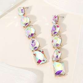 Faceted Teardrop Oval Rectangle Stone Cluster Link Dropdown Evening Earrings