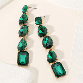 Faceted Teardrop Oval Rectangle Stone Cluster Link Dropdown Evening Earrings