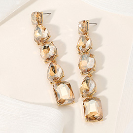 Faceted Teardrop Oval Rectangle Stone Cluster Link Dropdown Evening Earrings