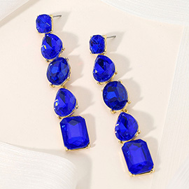 Faceted Teardrop Oval Rectangle Stone Cluster Link Dropdown Evening Earrings