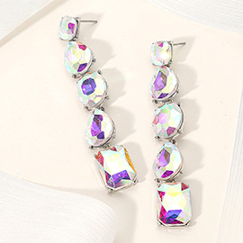 Faceted Teardrop Oval Rectangle Stone Cluster Link Dropdown Evening Earrings