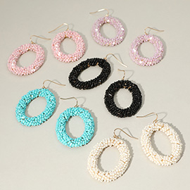 Seed Beaded Oval Ring Dangle Earrings