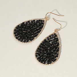 Cylinder Beaded Teardrop Dangle Earrings