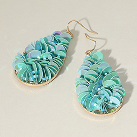 Sequin Beaded Teardrop Dangle Earrings