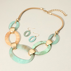 Bold Matte Finish Resin Oval Link Statement Necklace