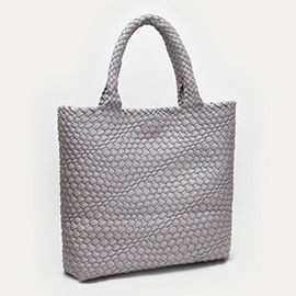Faux Leather Braided Top Handle Tote Bag with Pouch