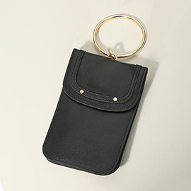 Metal Ring Handle Faux Leather Mini Phone Pouch Clutch Bag / Crossbody Bag