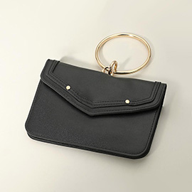 Metal Ring Handle Faux Leather Mini Envelope Clutch Bag / Crossbody Bag
