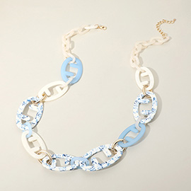 Bold Matte Finish Resin Geometric Link Statement Long Necklace