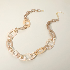 Bold Matte Finish Resin Geometric Link Statement Long Necklace