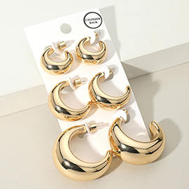 3Pairs - Metal Puffy Hoop Earring Set