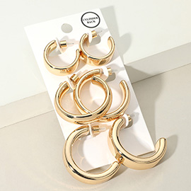 3Pairs - Metal Flat Hoop Earring Set