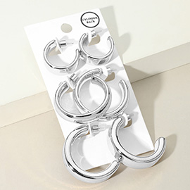 3Pairs - Metal Flat Hoop Earring Set