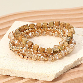 5PCS - Square Metal Ball Faceted Beaded Stretch Multi Layered Bracelets
