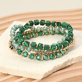 5PCS - Square Metal Ball Faceted Beaded Stretch Multi Layered Bracelets