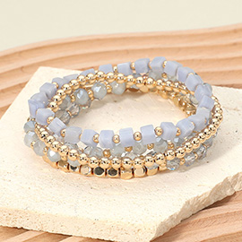5PCS - Square Metal Ball Faceted Beaded Stretch Multi Layered Bracelets