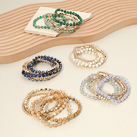 5PCS - Square Metal Ball Faceted Beaded Stretch Multi Layered Bracelets