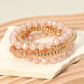 5PCS - Metal Ball Faceted Beaded Stretch Multi Layered Bracelets
