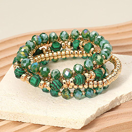 5PCS - Metal Ball Faceted Beaded Stretch Multi Layered Bracelets