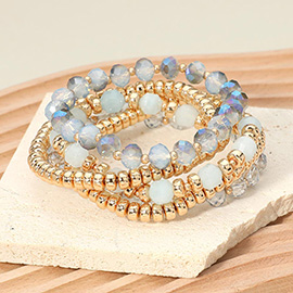 5PCS - Metal Ball Faceted Beaded Stretch Multi Layered Bracelets