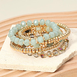 5PCS - Metal Ball Faceted Beaded Stretch Multi Layered Bracelets