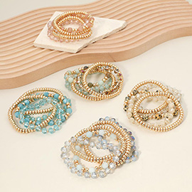 5PCS - Metal Ball Faceted Beaded Stretch Multi Layered Bracelets