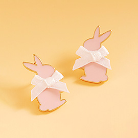 Bow Pointed Enamel Easter Bunny Stud Earrings