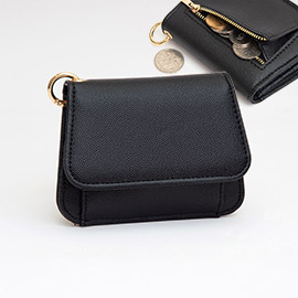 Faux Pebble Leather Compact Card Wallet Bag Charm