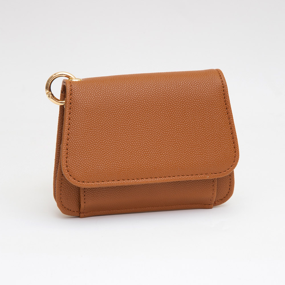 Faux Pebble Leather Compact Card Wallet Bag Charm