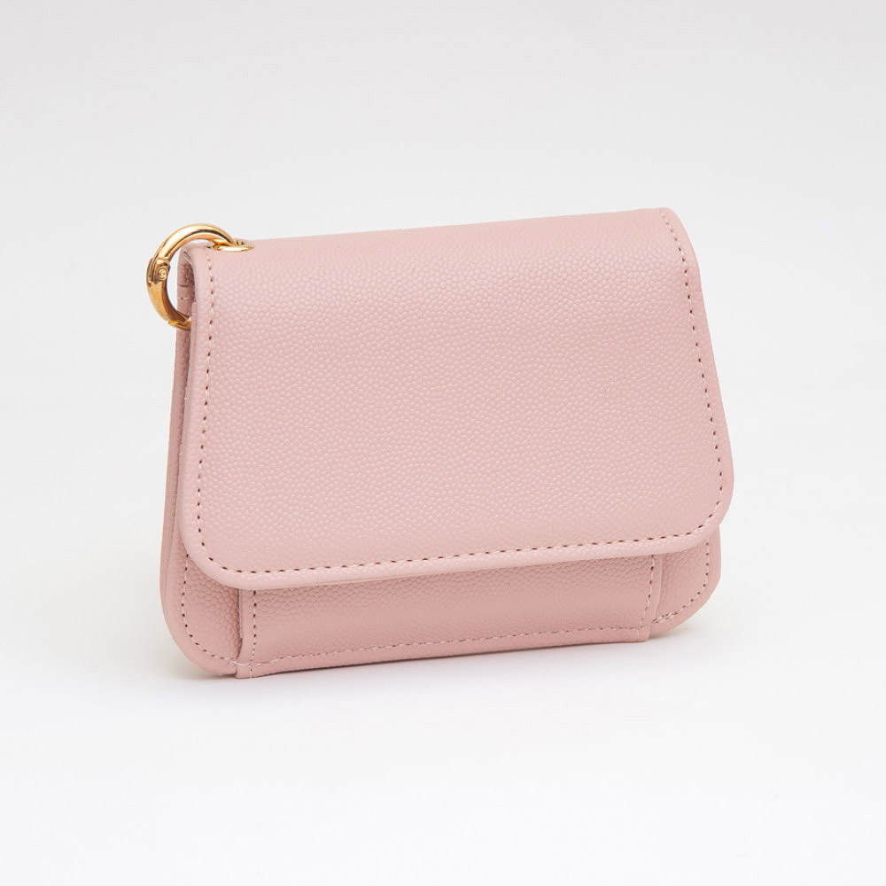 Faux Pebble Leather Compact Card Wallet Bag Charm
