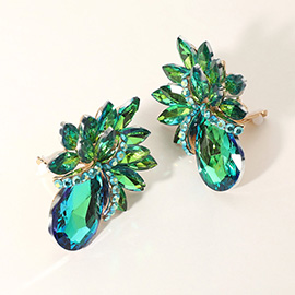 Teardrop Stone Accented Clip on Evening Earrings