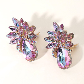 Teardrop Stone Accented Clip on Evening Earrings