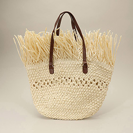 Woven Raffia Fringe Handbag / Tote Bag