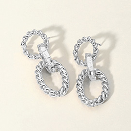 Metal Oval Rope Ring Link Earrings