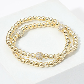 CZ Shamballa Ball Metal Ball Beaded Stretch Bracelet