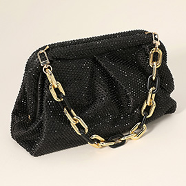 Bling Studded Chunky Chain Strap Accented Evening Clutch Bag / Crossbody Bag