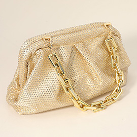 Bling Studded Chunky Chain Strap Accented Evening Clutch Bag / Crossbody Bag
