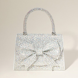 Bling Studded Bow Accented Top Handle Evening Hand Bag / Crossbody Bag