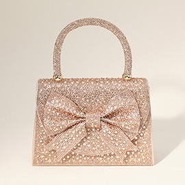 Bling Studded Bow Accented Top Handle Evening Hand Bag / Crossbody Bag