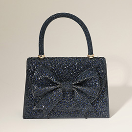 Bling Studded Bow Accented Top Handle Evening Hand Bag / Crossbody Bag