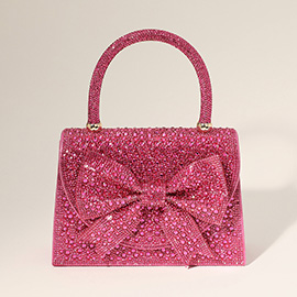 Bling Studded Bow Accented Top Handle Evening Hand Bag / Crossbody Bag