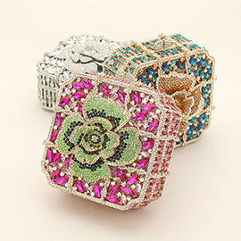 Crystal Rhinestone Embellished Flower Pointed Square Evening Clutch / Tote / Shoulder Bag